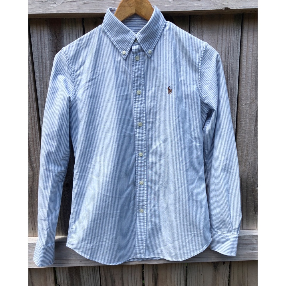 Ralph Lauren Classic Pale Blue and White Striped Button Down Shirt